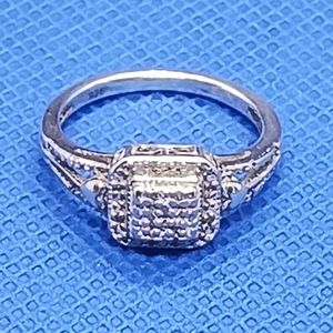 Diamond Pave and Sterling Silver Square Ring